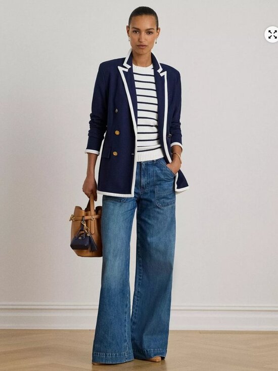 Lauren Ralph Lauren Jackets & Blazers - Lauren Ralph Lauren Blazer Womens 10 Navy Two Tone Double Breasted Pique $325
